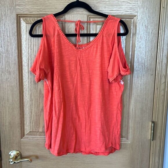 Ariat Orange Cold Shoulder Short Sleeve Top XL - Picture 5 of 6